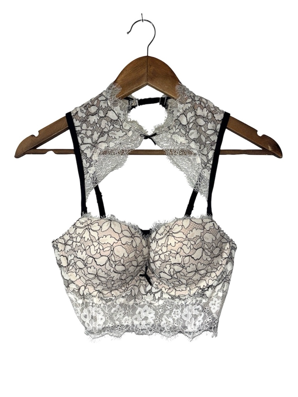 Victorias Secret Black White Lace High Neck Lingerie Bra Sexy Size 34C